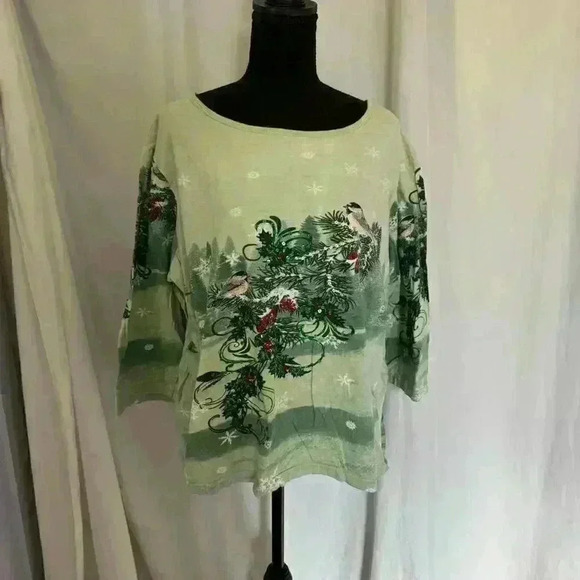 Y2k holiday pastel winter shirt women’s xxl collections etc birds snowflakes - Picture 2 of 8